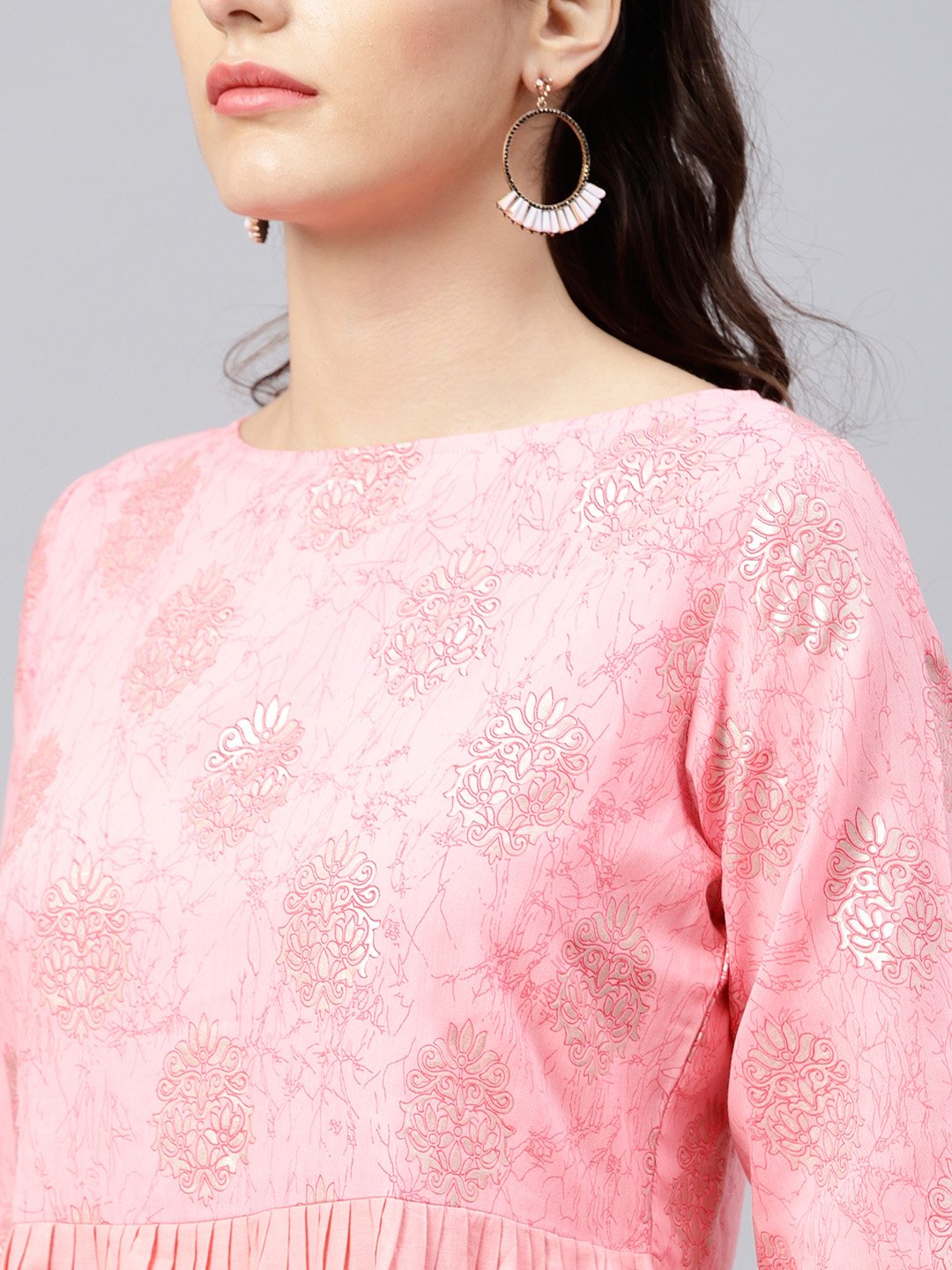 Pink Ombre Maxi Kurta With Round Neck  And 3/4 Sleeves | LASVINI - Redefining Indian Fashion with Elegance