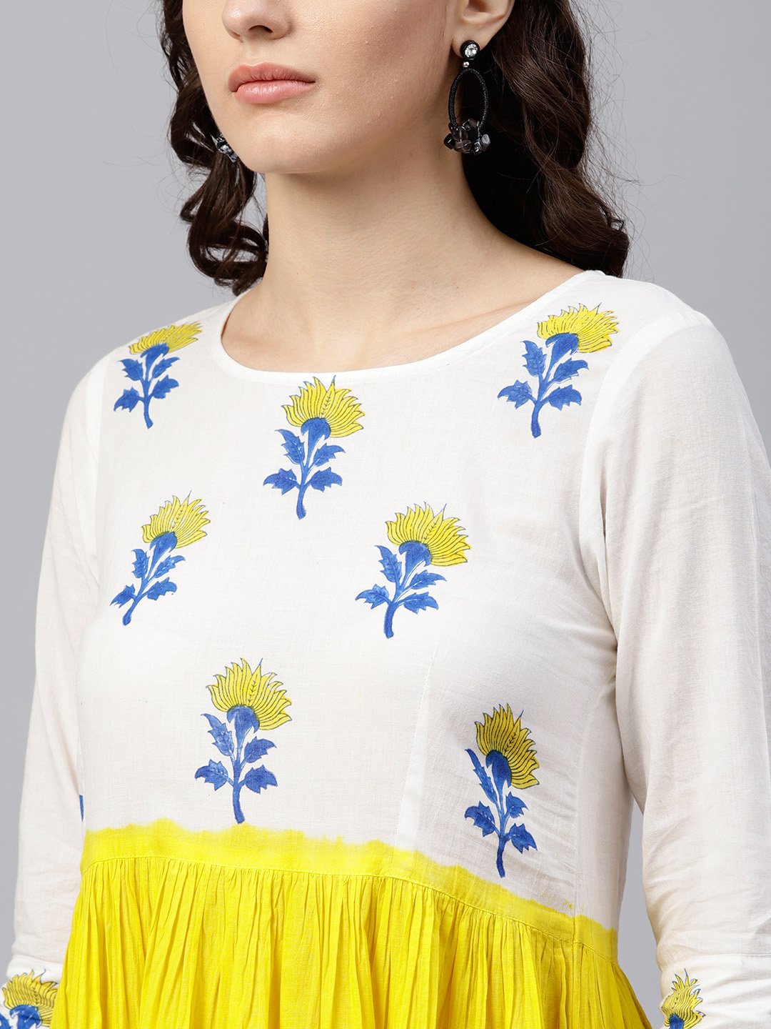 Multi Colored Ombre Dyed Maxi Dress With Round Neck And 3/4 Sleeves | LASVINI - Redefining Indian Fashion with Elegance