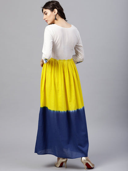 Multi Colored Ombre Dyed Maxi Dress With Round Neck And 3/4 Sleeves | LASVINI - Redefining Indian Fashion with Elegance