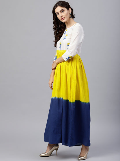 Multi Colored Ombre Dyed Maxi Dress With Round Neck And 3/4 Sleeves | LASVINI - Redefining Indian Fashion with Elegance