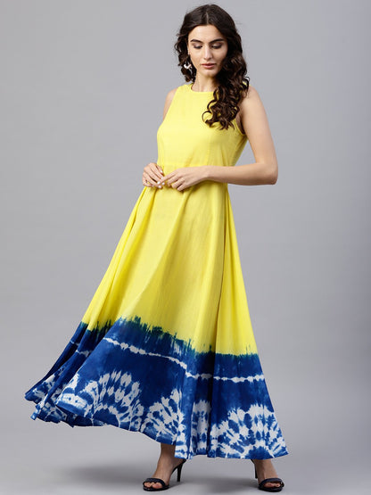 Sleeveless Multi Colored Multi Dress Tie And Dye Maxi Dress With Round Neck | LASVINI - Redefining Indian Fashion with Elegance