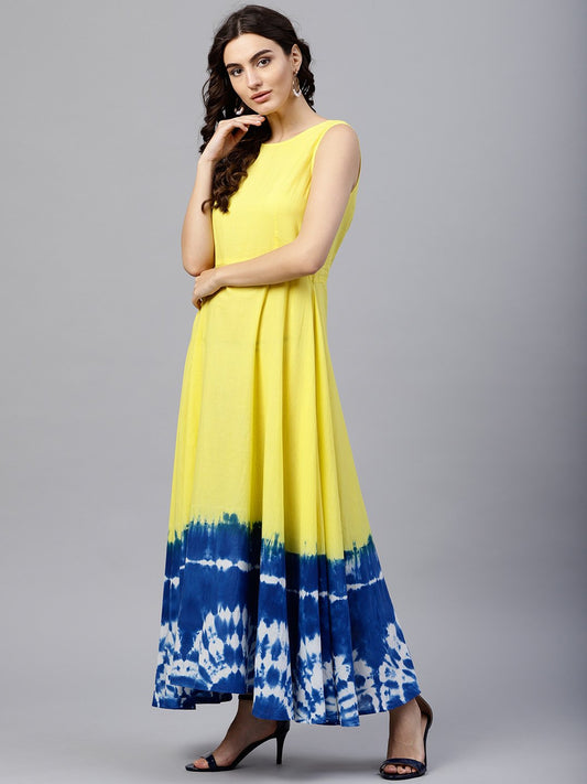 Sleeveless Multi Colored Multi Dress Tie And Dye Maxi Dress With Round Neck | LASVINI - Redefining Indian Fashion with Elegance