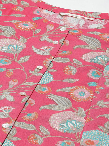 Pink Floral Cotton Flex A-Line Kurta | LASVINI - Redefining Indian Fashion with Elegance