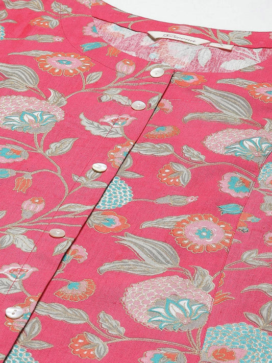 Pink Floral Cotton Flex A-Line Kurta | LASVINI - Redefining Indian Fashion with Elegance