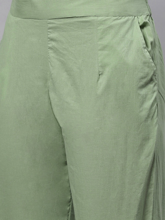 Women Solid Green Anarkali Kurta Pant Set With Kota Doria Dupatta | LASVINI - Redefining Indian Fashion with Elegance