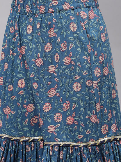 Women Maroon & Blue Anarkali Kurta Sharara Set With Dupatta | LASVINI - Redefining Indian Fashion with Elegance