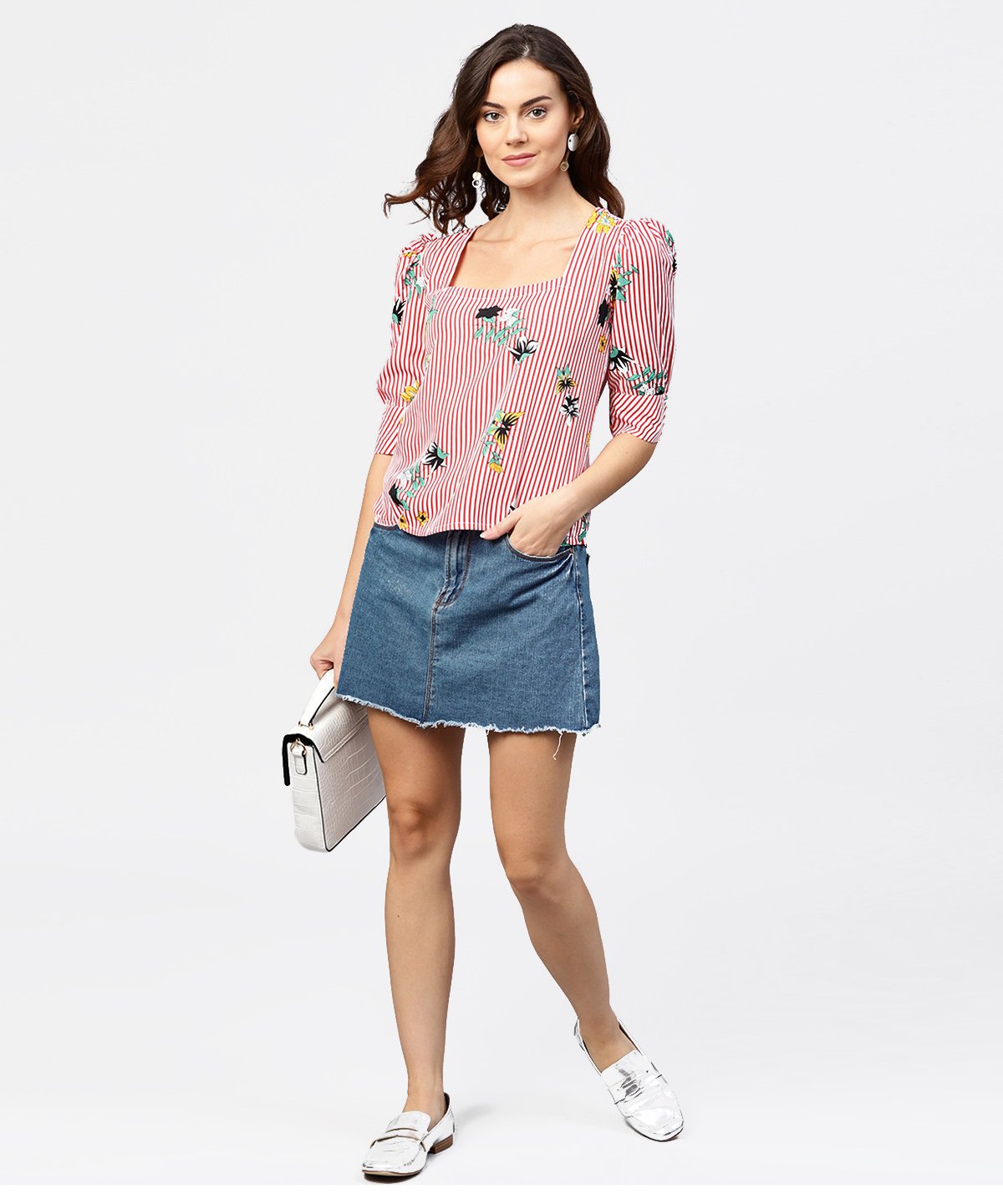 Pink Striped Half Cuff Style Sleeve Crepe Top | LASVINI - Redefining Indian Fashion with Elegance