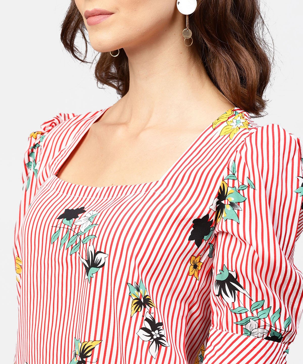 Pink Striped Half Cuff Style Sleeve Crepe Top | LASVINI - Redefining Indian Fashion with Elegance