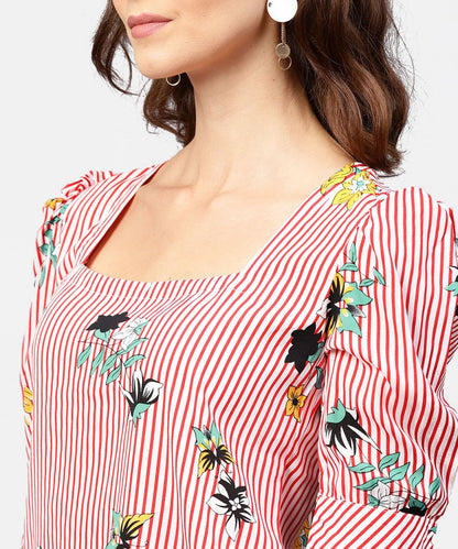 Pink Striped Half Cuff Style Sleeve Crepe Top | LASVINI - Redefining Indian Fashion with Elegance