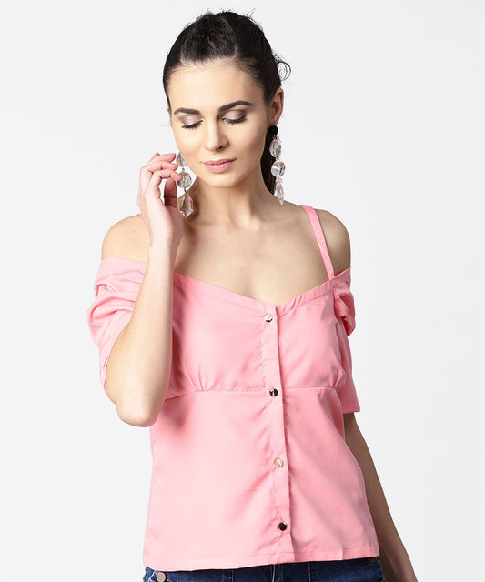 Solid Half Cold Shoulder Sleeve Crepe Top | LASVINI - Redefining Indian Fashion with Elegance