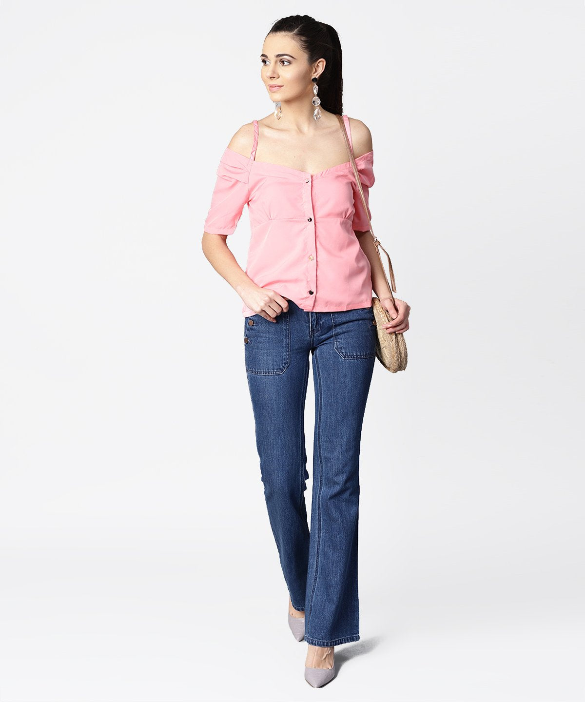 Solid Half Cold Shoulder Sleeve Crepe Top | LASVINI - Redefining Indian Fashion with Elegance