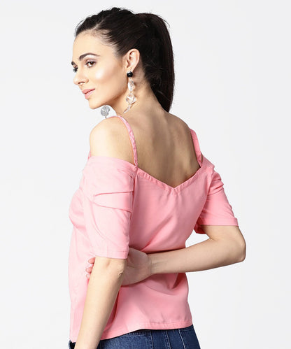 Solid Half Cold Shoulder Sleeve Crepe Top | LASVINI - Redefining Indian Fashion with Elegance