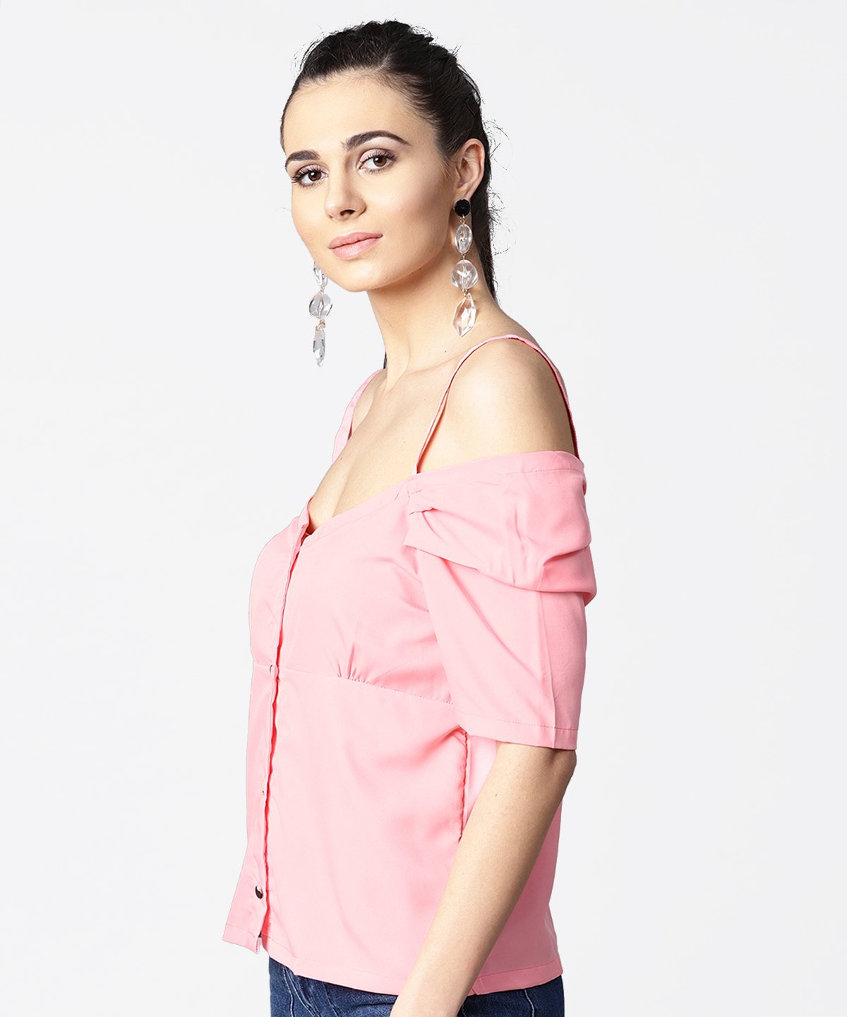 Solid Half Cold Shoulder Sleeve Crepe Top | LASVINI - Redefining Indian Fashion with Elegance