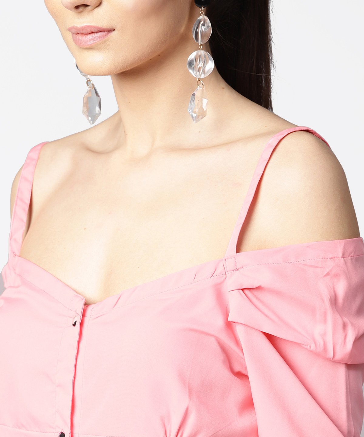 Solid Half Cold Shoulder Sleeve Crepe Top | LASVINI - Redefining Indian Fashion with Elegance