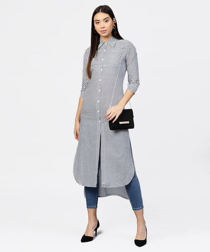 Blue Striped 3/4Th Sleeve Cotton Tunic | LASVINI - Redefining Indian Fashion with Elegance