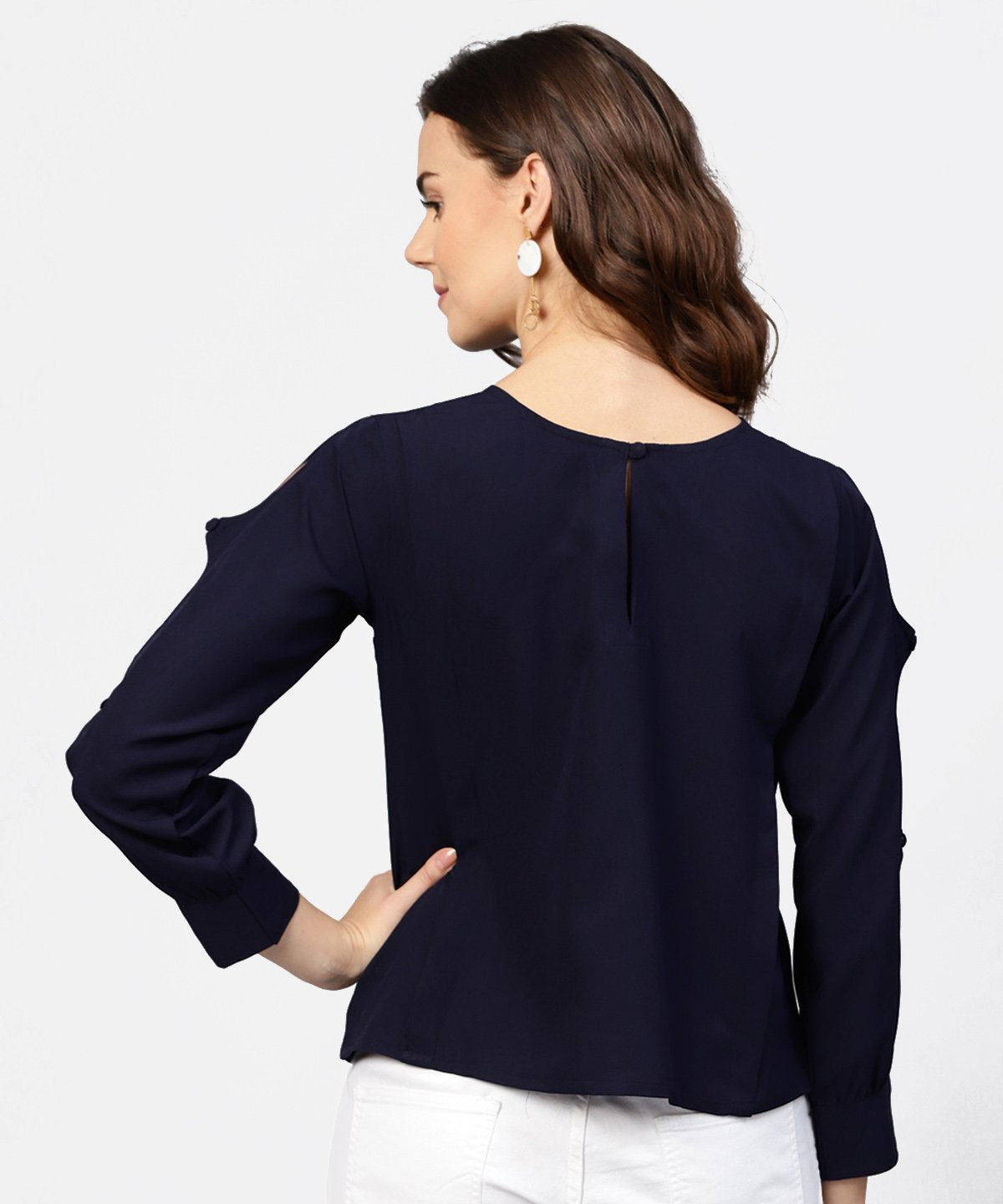 Blue Full Sleeve Crepe Top With Gathered | LASVINI - Redefining Indian Fashion with Elegance