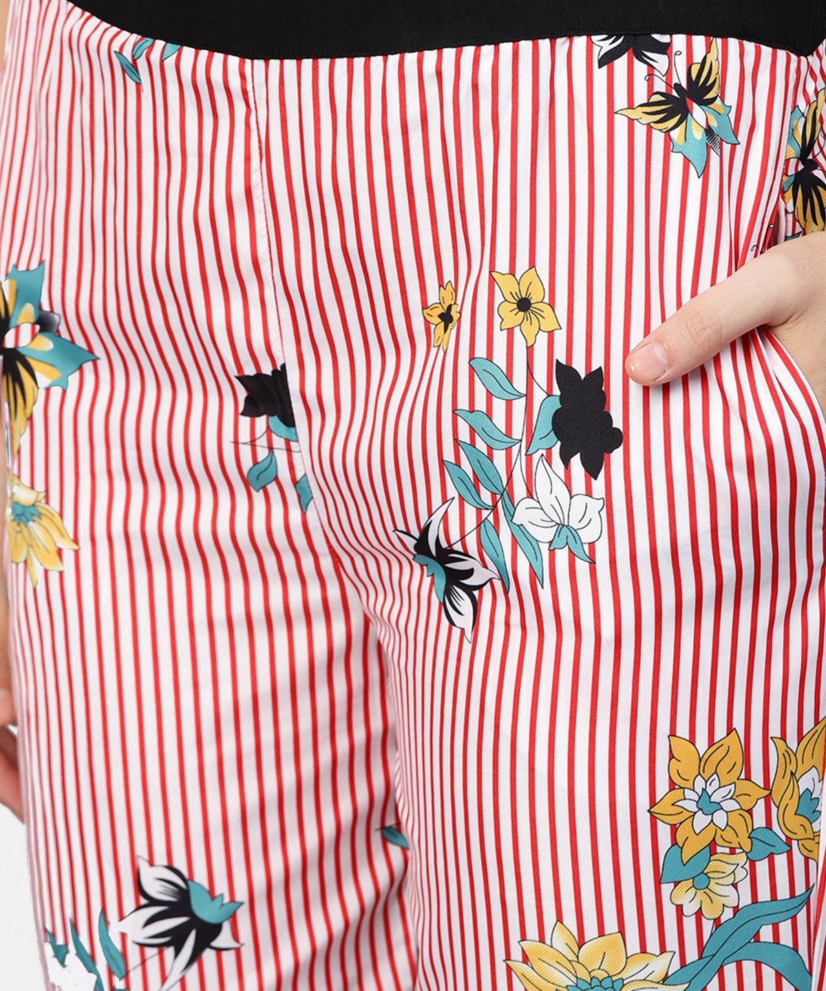 Pink Striped Crop Top With Full Sleeve Open Jacket & Printed Mid-Rise Joggers With 2 Pockets | LASVINI - Redefining Indian Fashion with Elegance