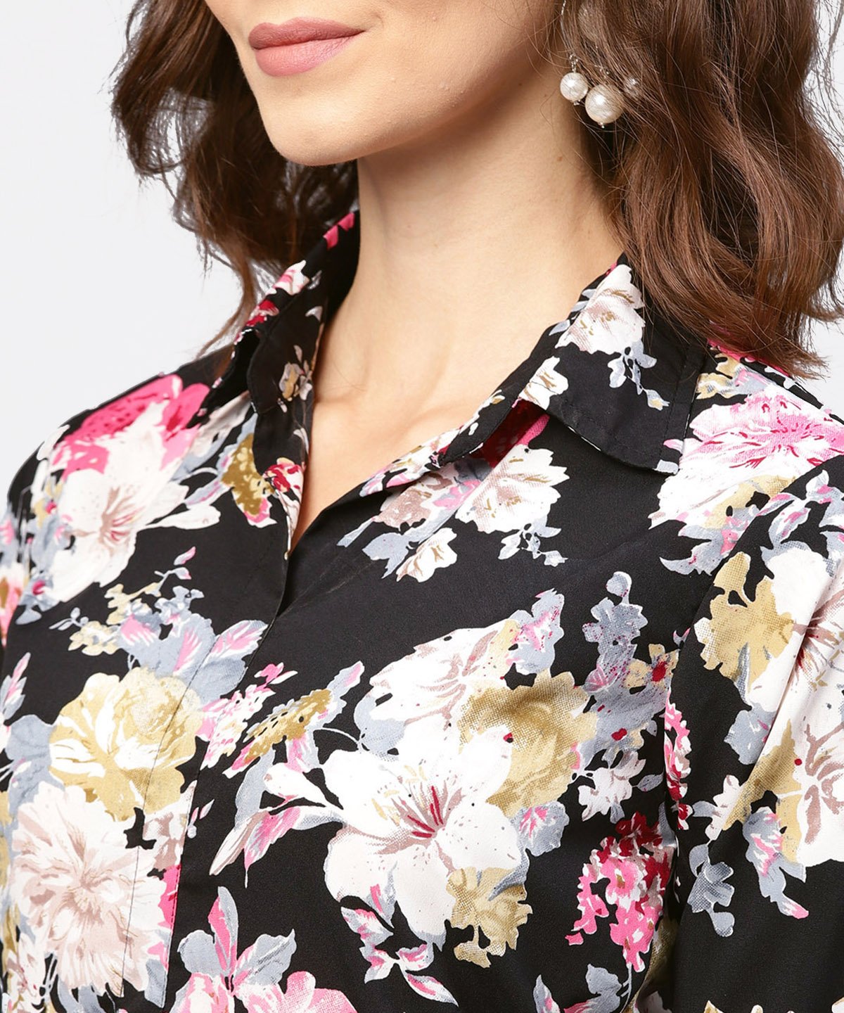 Black Printed 3/4Th Sleeve One Side Slit Dress With Belt | LASVINI - Redefining Indian Fashion with Elegance