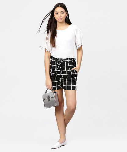 Black Check High Waisted Short With Attached Belt & One Side Pocket | LASVINI - Redefining Indian Fashion with Elegance