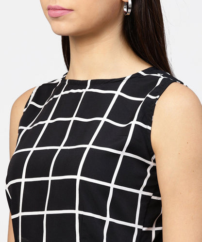 Black Check Boat Neck Crop Top With High Waisted Skirt | LASVINI - Redefining Indian Fashion with Elegance
