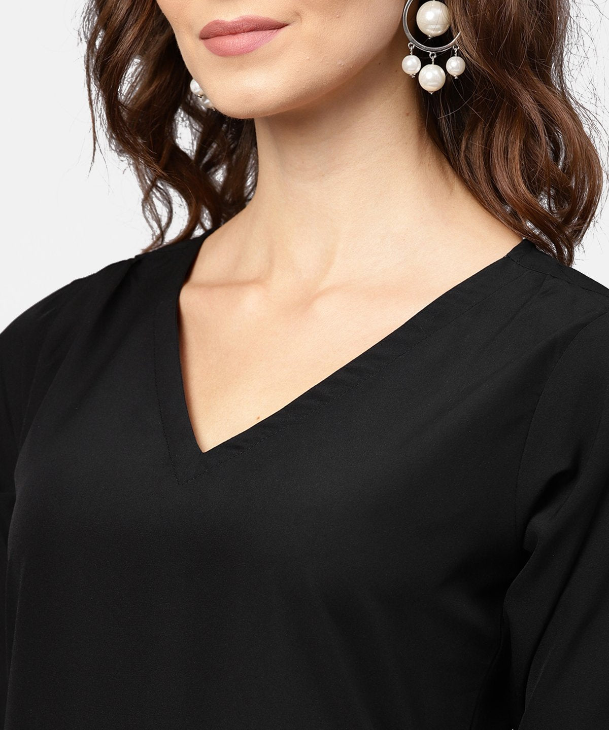 Black Printed 3/4Th Sleeve V-Neck Dress | LASVINI - Redefining Indian Fashion with Elegance