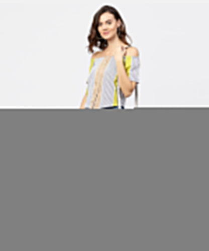 Striped Multi Printed Off Shoulder Front Open Top | LASVINI - Redefining Indian Fashion with Elegance