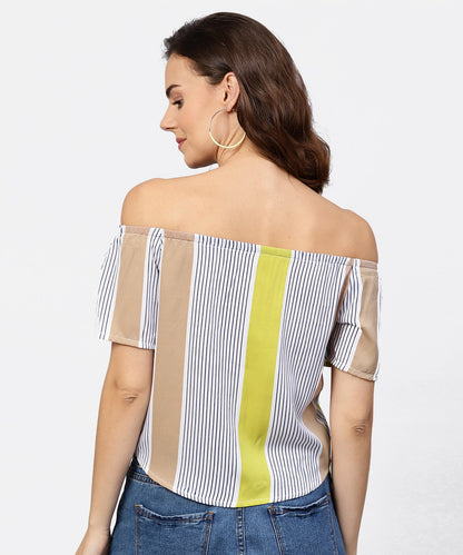 Striped Multi Printed Off Shoulder Front Open Top | LASVINI - Redefining Indian Fashion with Elegance