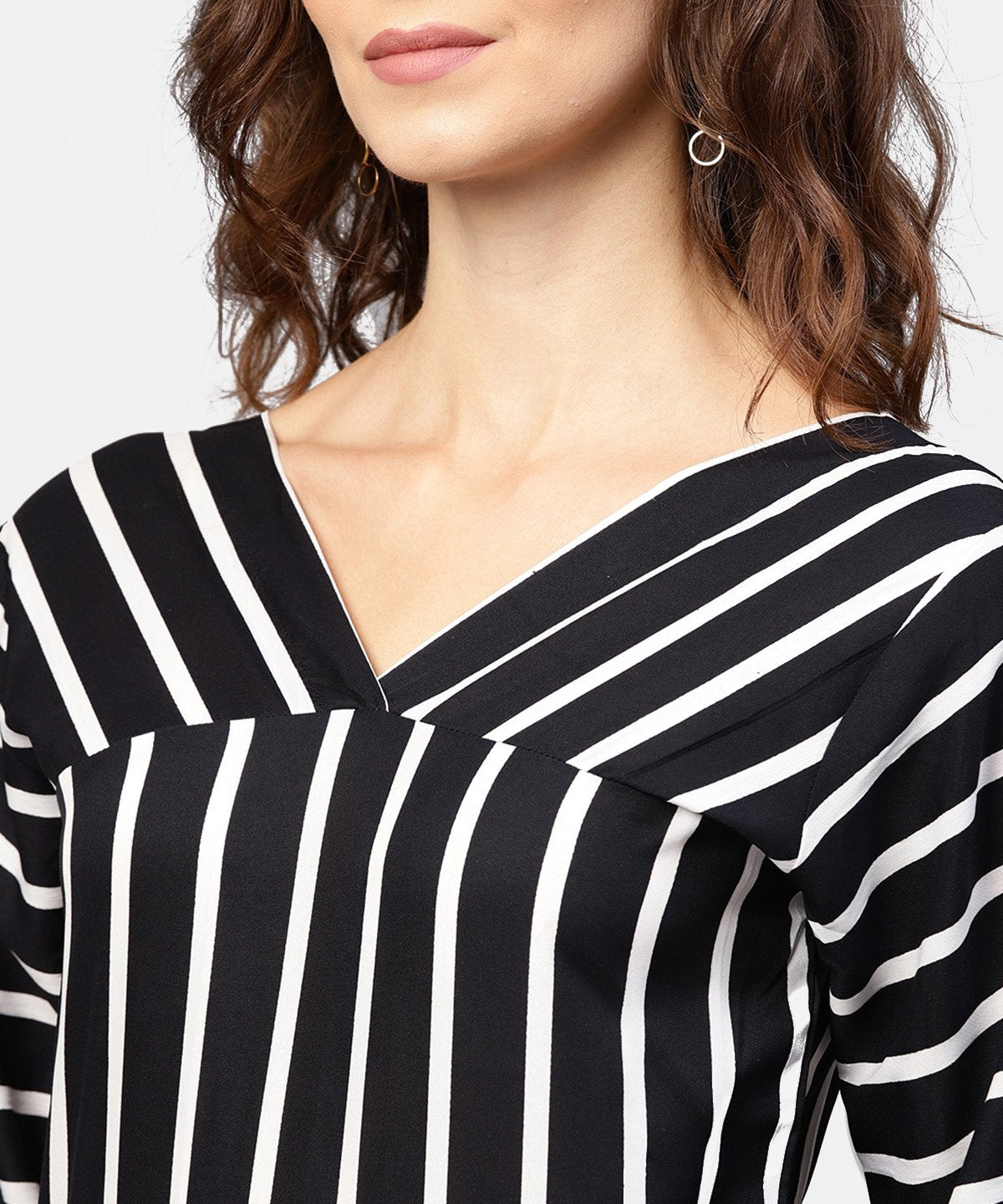 Black Striped 3/4Th Sleeve Shirt Style Top | LASVINI - Redefining Indian Fashion with Elegance