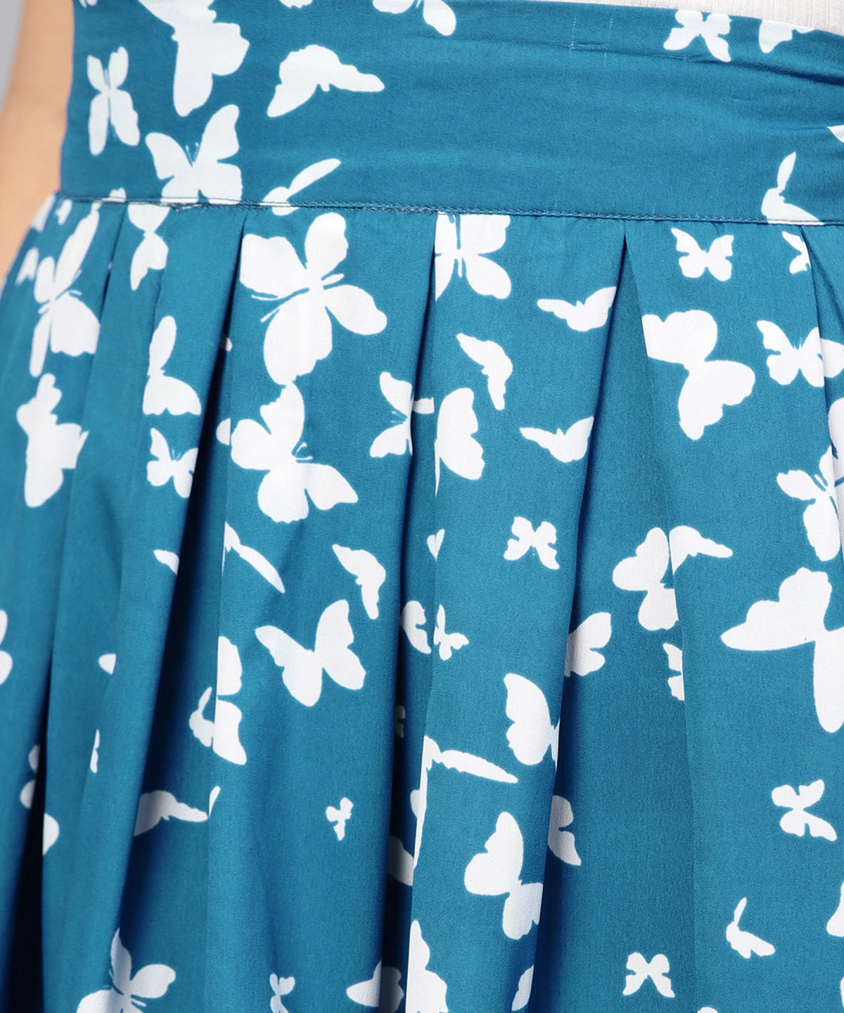 Blue Butterfly Printed Box Pleated Skirt | LASVINI - Redefining Indian Fashion with Elegance