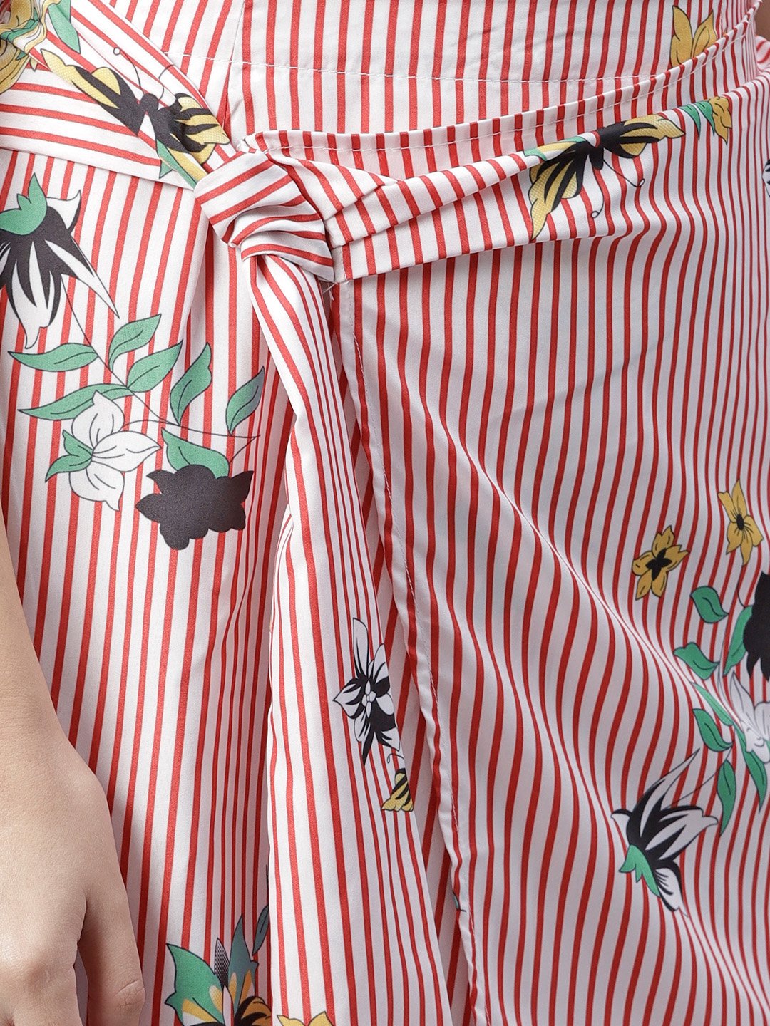 Pink Striped Floral Overlapped Skirt | LASVINI - Redefining Indian Fashion with Elegance