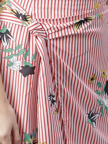 Pink Striped Floral Overlapped Skirt | LASVINI - Redefining Indian Fashion with Elegance