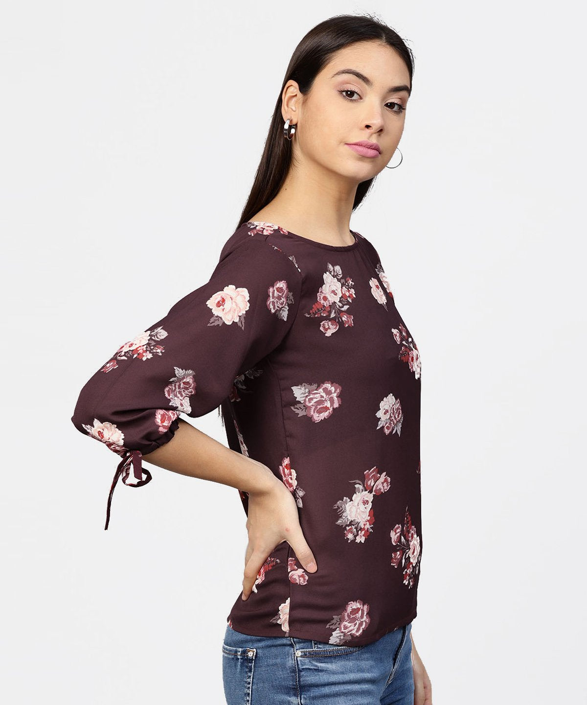 Round Neck Floral Printed 3/4Th Sleeves Top | LASVINI - Redefining Indian Fashion with Elegance
