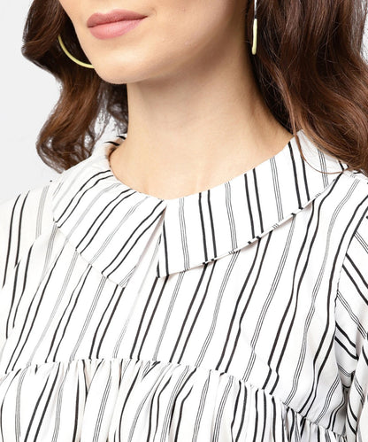 Striped Printed Short-Shirt Collar And Elbow Sleeves A-Lined Top | LASVINI - Redefining Indian Fashion with Elegance