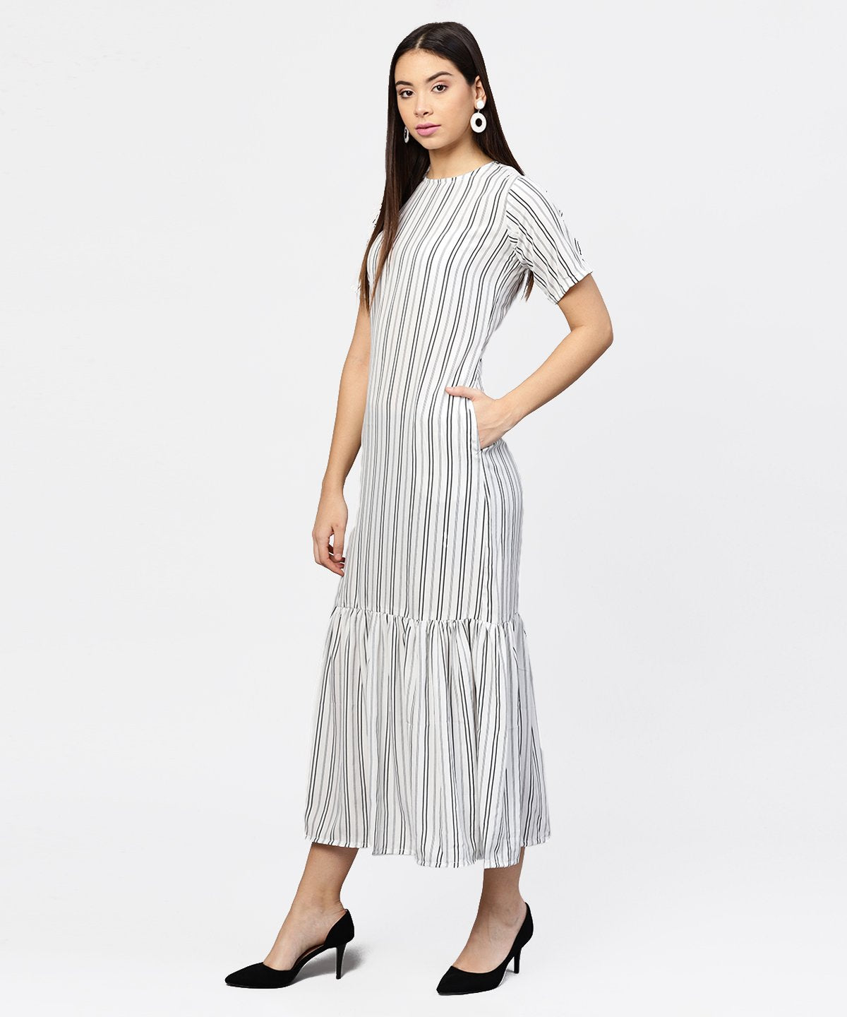 Multi Colored Maxi Dress With Round Neck And Half Sleeves | LASVINI - Redefining Indian Fashion with Elegance