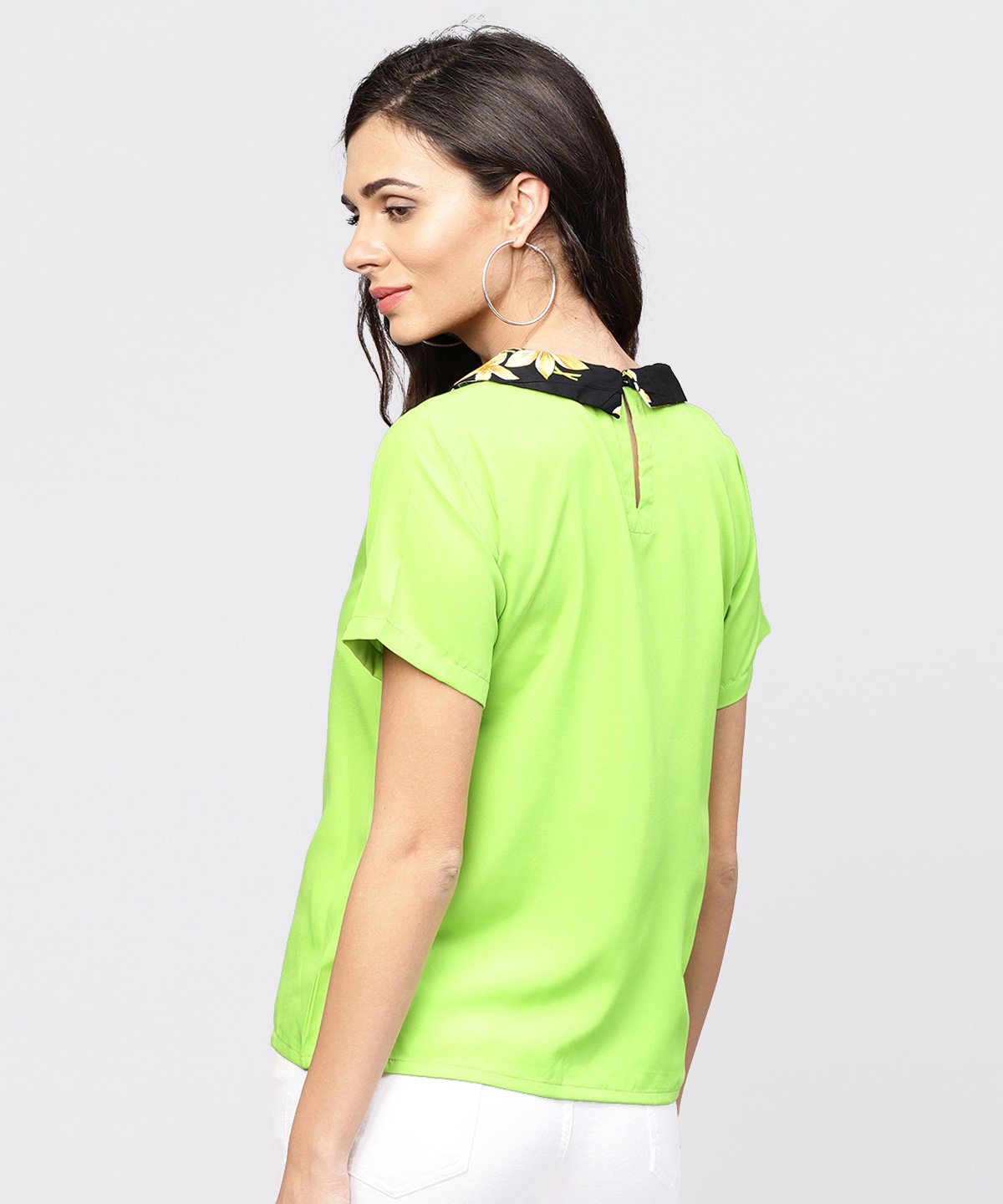 Parrot Green Top With Half Sleeves And Collar | LASVINI - Redefining Indian Fashion with Elegance