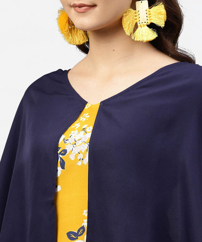 Yellow Printed Tunic With Attached Cape Sleeves And V-Neck | LASVINI - Redefining Indian Fashion with Elegance