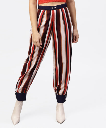 Multi Printed Ankle Length Striped Trouser | LASVINI - Redefining Indian Fashion with Elegance