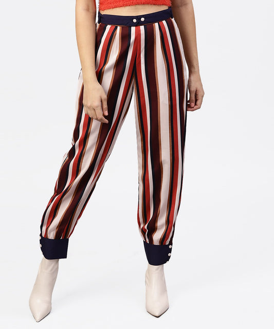 Multi Printed Ankle Length Striped Trouser | LASVINI - Redefining Indian Fashion with Elegance