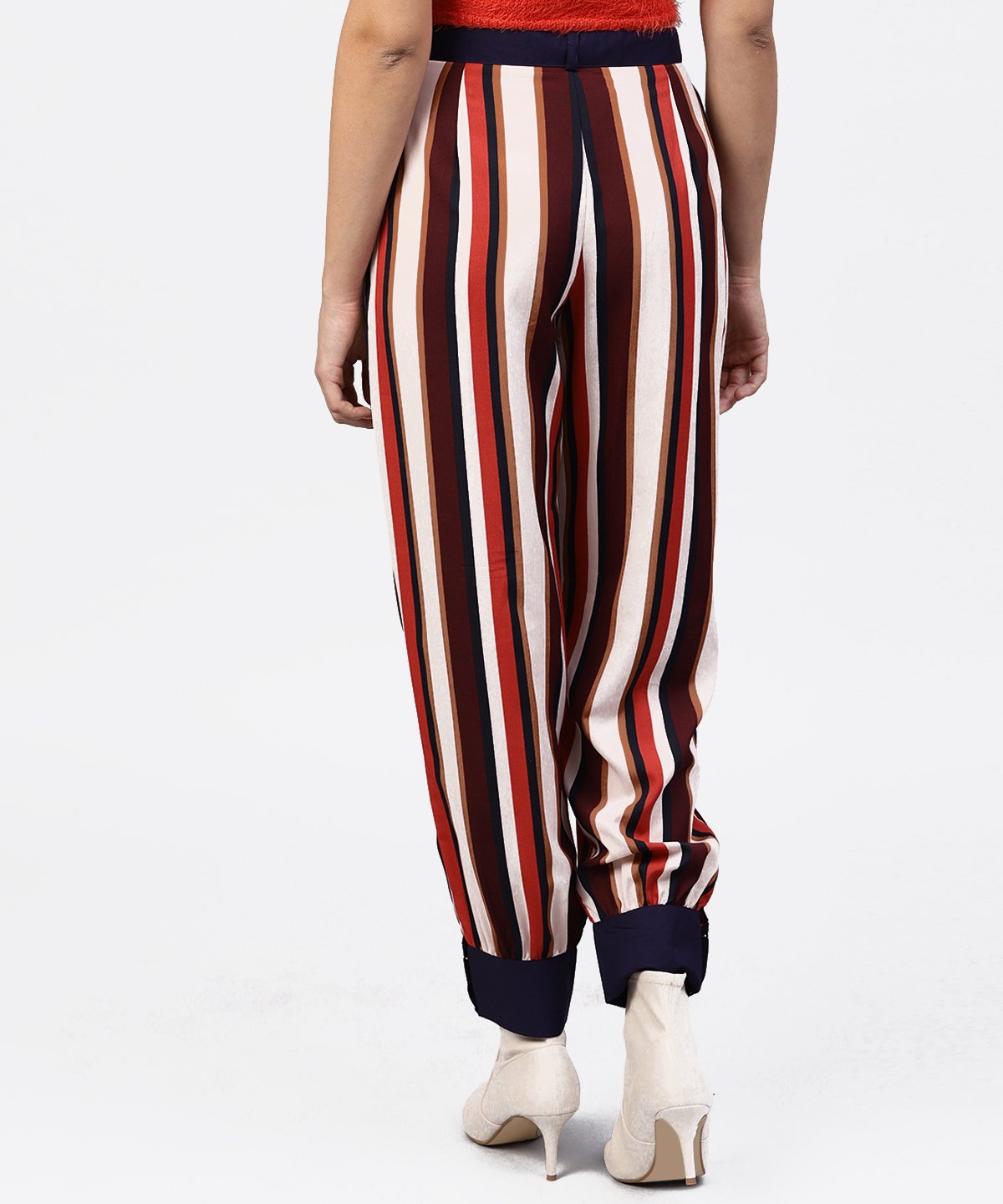 Multi Printed Ankle Length Striped Trouser | LASVINI - Redefining Indian Fashion with Elegance
