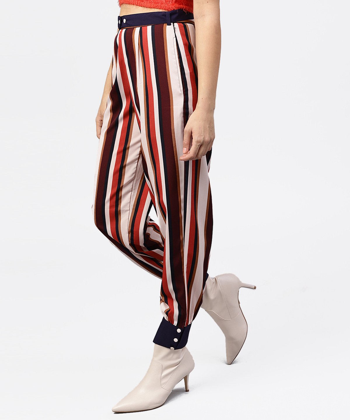 Multi Printed Ankle Length Striped Trouser | LASVINI - Redefining Indian Fashion with Elegance