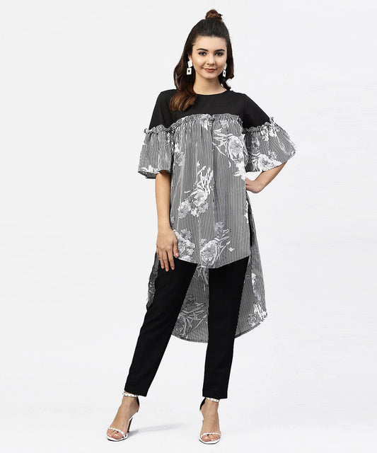 Black & White Striped Dress With Round Neck | LASVINI - Redefining Indian Fashion with Elegance