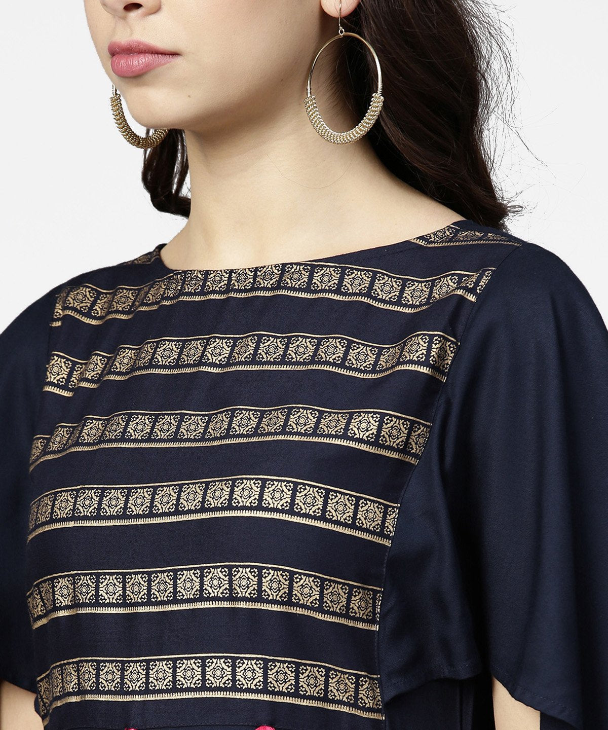 Navy Blue Yoke Printed 3/4Th Sleeve Cotton Yoke Printed Kurta With Ankle Length Palazzo | LASVINI - Redefining Indian Fashion with Elegance