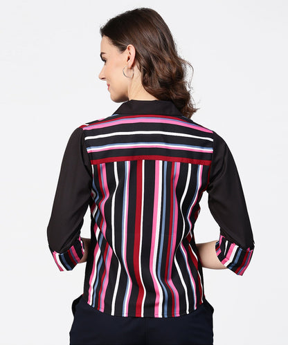 Black Striped Full Sleeve Crepe Tops | LASVINI - Redefining Indian Fashion with Elegance