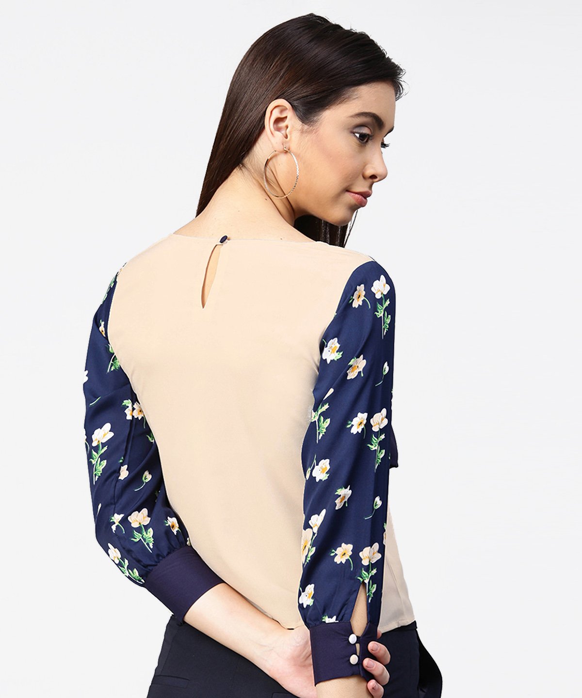 Blue Full Sleeve Asymmetric Layered Crepe Tops | LASVINI - Redefining Indian Fashion with Elegance