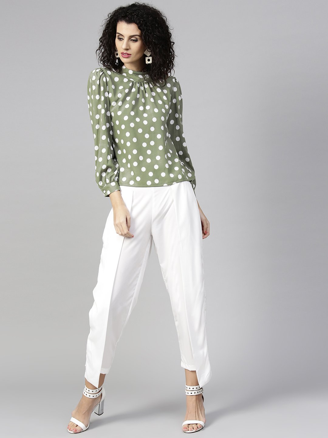 Women Olive Green & White Printed Top With Trousers | LASVINI - Redefining Indian Fashion with Elegance