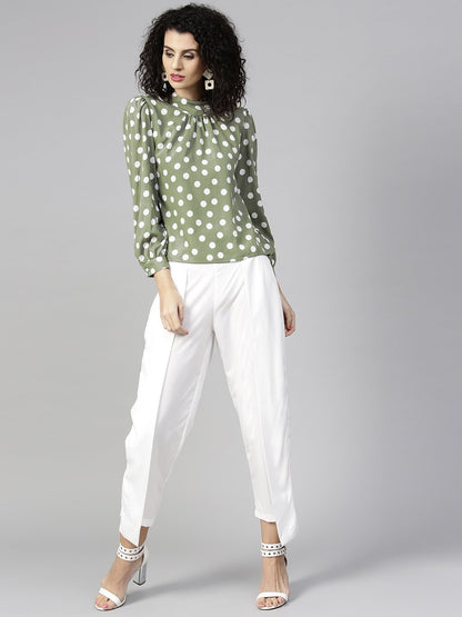 Women Olive Green & White Printed Top With Trousers | LASVINI - Redefining Indian Fashion with Elegance
