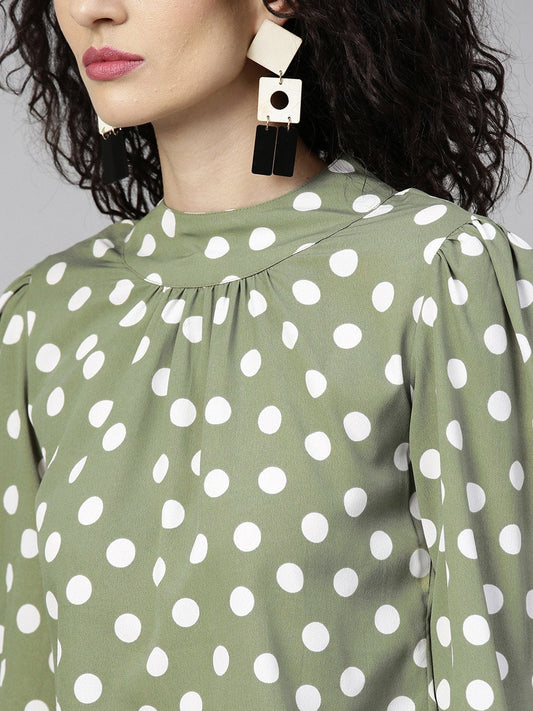 Women Olive Green & White Printed Top With Trousers | LASVINI - Redefining Indian Fashion with Elegance