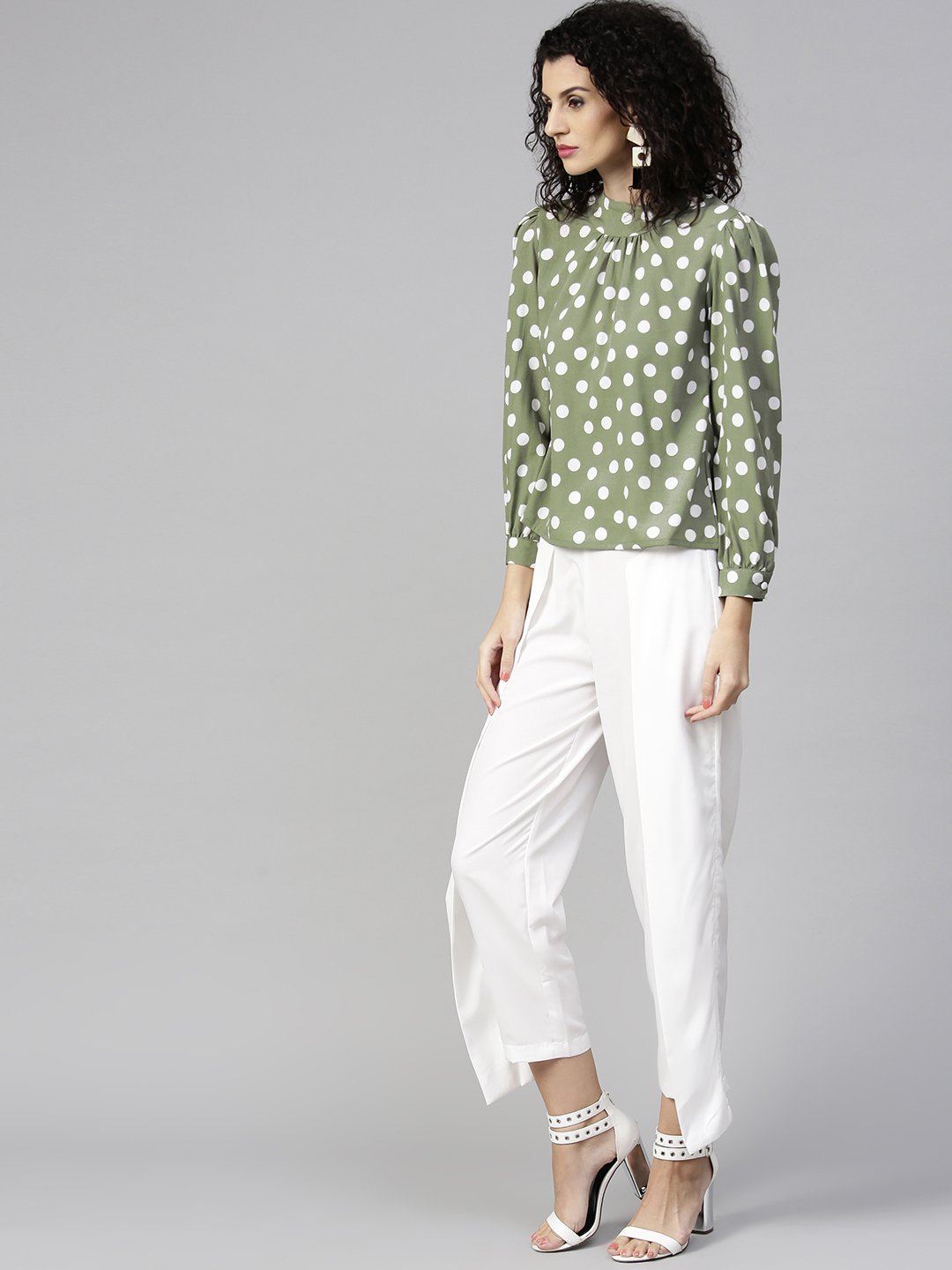 Women Olive Green & White Printed Top With Trousers | LASVINI - Redefining Indian Fashion with Elegance