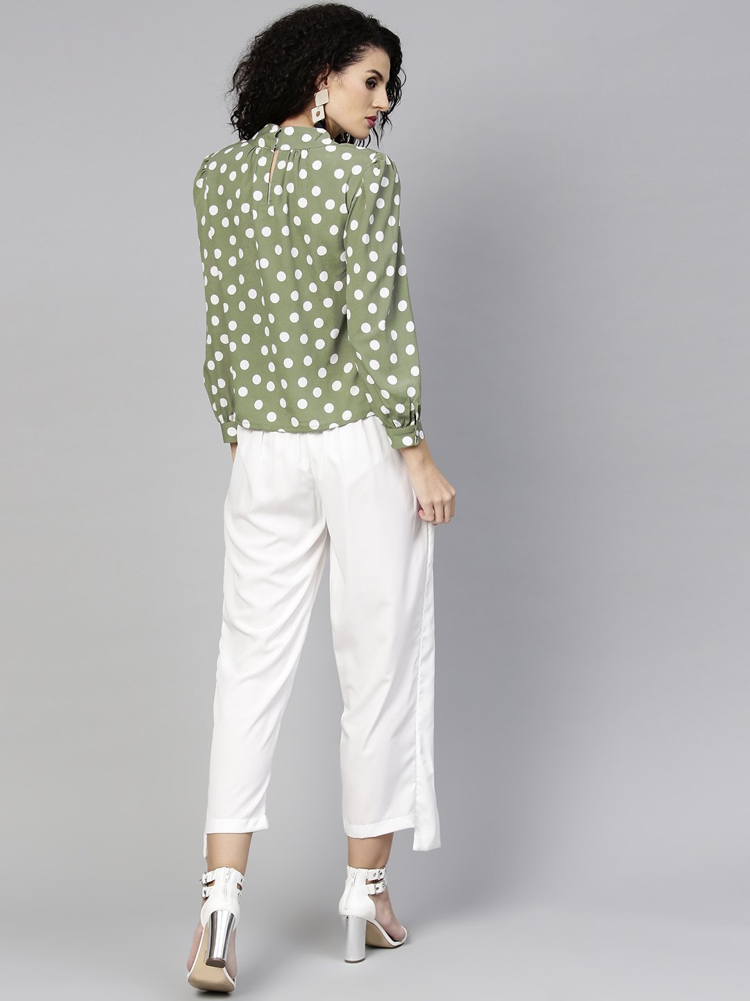 Women Olive Green & White Printed Top With Trousers | LASVINI - Redefining Indian Fashion with Elegance