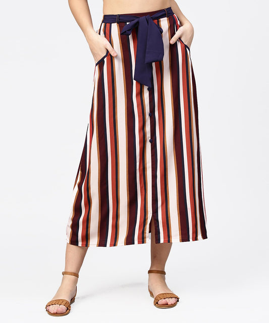 Multi Printed Ankle Length Flared Skirt With Button Work At Front | LASVINI - Redefining Indian Fashion with Elegance